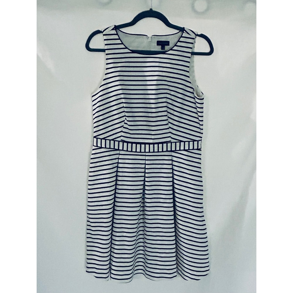 The Limited Navy White Striped Fit Flare Dress Pockets Size 10 Sleeveless